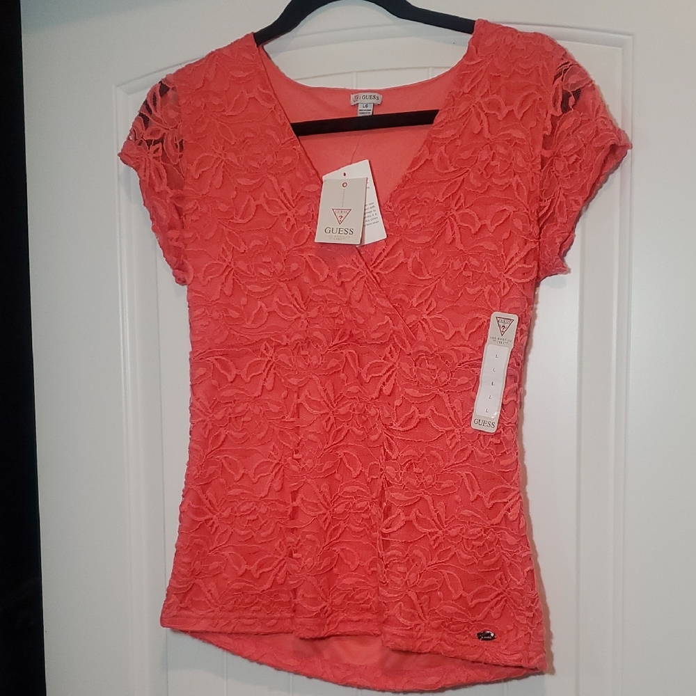 Guess Orange Fitted Cap Sleeve Blouse